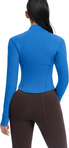 Miniatura 67 de AVGO Chaquetas de entrenamiento recortadas para mujer, con cremallera, ajustadas, atléticas, con agujeros para el pulgar