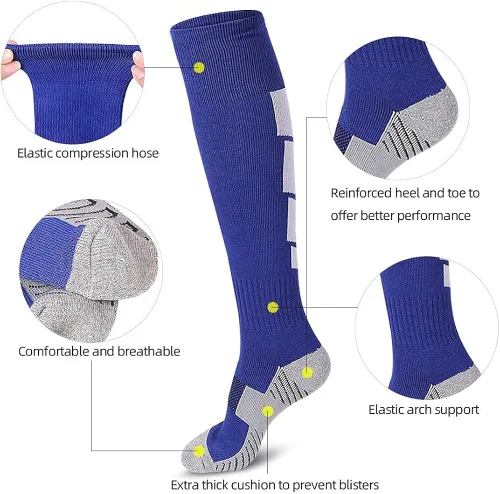 Miniatura 5 de 3 pares de calcetines de fútbol calcetines deportivos hasta la rodilla calcetines deportivos de compresión para hombres y mujeres para correr