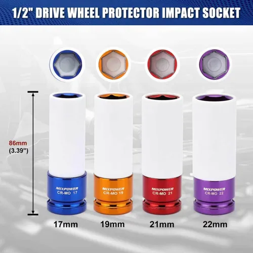 Miniatura 2 de MIXPOWER Protector de rueda de transmisión de 1/2 pulgada, juego de 4 piezas de enchufe de impacto profundo de pared delgada, enchufe de tuerca