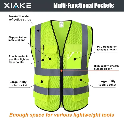 Miniatura 5 de XIAKE Chaleco de seguridad reflectante para hombres y mujeres, chaleco de alta visibilidad clase 2 con bolsillos, cumple con las normas ANSI Malla