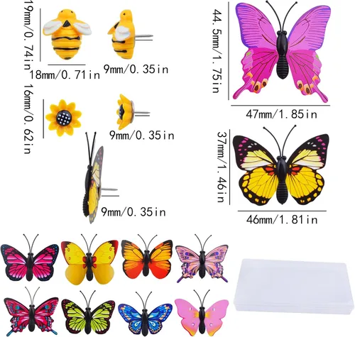Miniatura 3 de 30 pines decorativos creativos de estilos mixtos, bonitos pasadores de girasol, abeja, mariposa, pasadores con una caja para fotos, pared, oficina