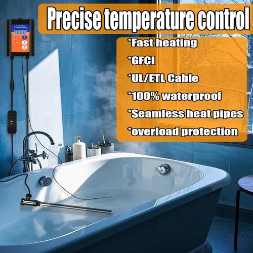 Miniatura 2 de LONRIHEAT - Calentador de agua de inmersión de titanio totalmente sumergible de 1500 W 120 V con termostato LCD y enchufe GFCI, ideal para piscinas