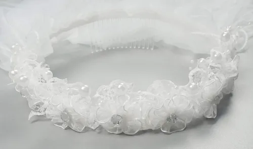 Miniatura 5 de Bienvenu Primera Comunión Flor Niña Arco Bordado Velo De Boda Dos Capas, Blanco