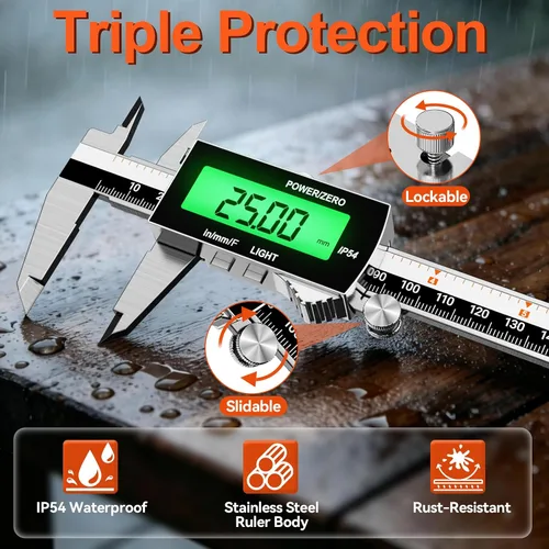 Miniatura 5 de Preciva Calibre digital de retroiluminación, micrómetro electrónico recargable impermeable IP54 de 6 pulgadas con pantalla LCD, conversiones