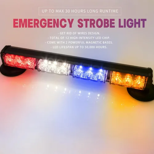 Miniatura 2 de Barra de luces estroboscópicas de emergencia para policía y bomberos de 14.8" alimentadas por batería para camiones/vehículos, recargable, #06