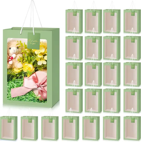 Miniatura 8 de Yahenda - 24 bolsas de regalo grandes con ventana transparente de 13.8 x 9.8 x 5.9 pulgadas, bolsas de papel transparente para ramo de flores