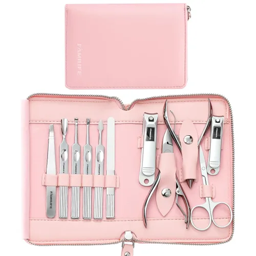 Miniatura 16 de FAMILIFE - Kit de manicura profesional para uñas, 11 en 1, de acero inoxidable, con estuche de viaje portátil de cuero negro, regalos de lujo para él
