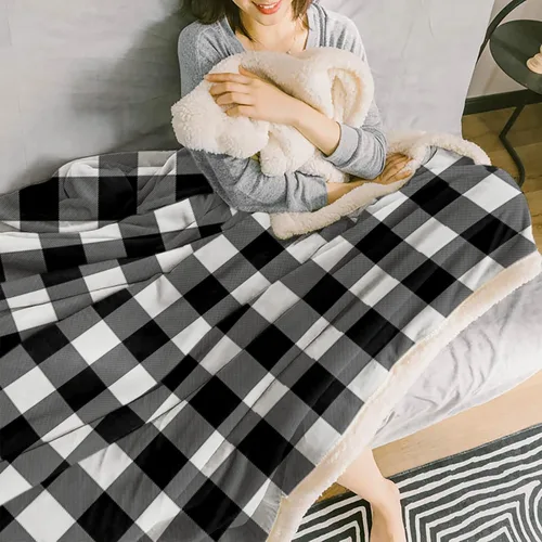 Miniatura 4 de SEVENBABU Fleece Throw Blanket for Couch - Modern Black and White Buffalo Check Plaid Lightweight Bed Blanket Plush Blanket Fleece Reversible Warm