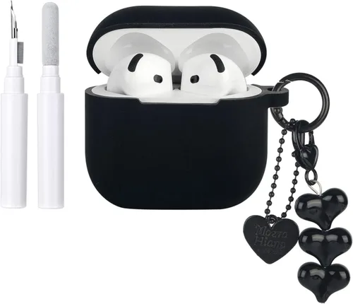 inewateri Funda compatible con AirPods 4, TPU suave con kit de limpieza, bonito dije de hebilla plateada a la moda, diseño estético, a prueba de