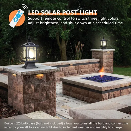 Miniatura 8 de Luz LED Solar para Poste Exterior, Lámpara de Tapa de Poste de Cerca de Aluminio con Control Remoto Regulable, Luces de Pilar Solar IP65 Negro