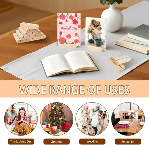 Miniatura 5 de 15 soportes de madera para números de mesa de 3.9 x 1.4 pulgadas, soportes de madera para tarjetas, soporte para fotos de acrílico, para bodas
