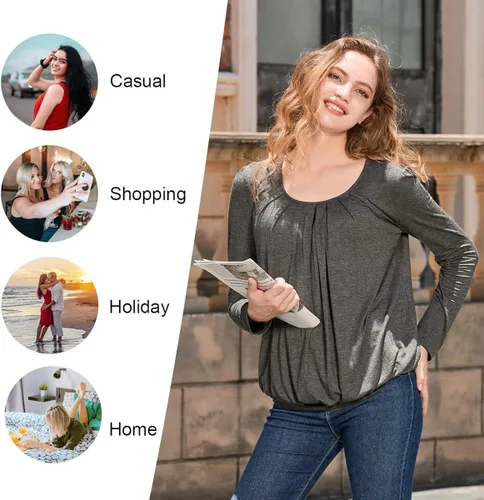 Miniatura 5 de Anymeet 2023 Women's Spring Fall Tunic Tops for Leggings Long Sleeve Casual Tshirt Pleated Loose Blouses