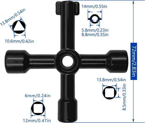 Miniatura 3 de Llave multifuncional de 4 vías, llave cruzada universal 4 en 1, llave cuadrada triangular de acero inoxidable para medidor de agua y gas, válvula