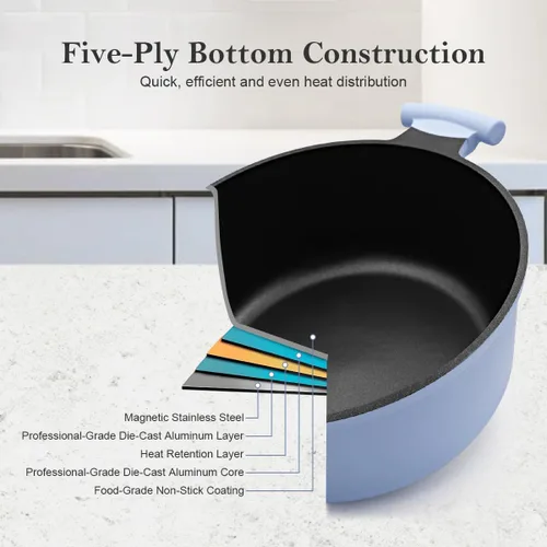 Miniatura 8 de Olla de horno holandés ligera de 4.5 cuartos de galón con tapa, horno holandés de aluminio antiadherente, olla de cocina para estofados y freír