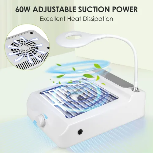 Miniatura 2 de Colector de polvo de uñas con lámpara-60W potente colector de polvo para uñas, velocidad ajustable NailFan colector de polvo con filtro reutilizable