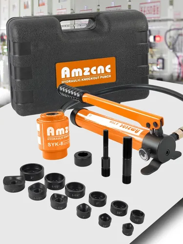 AMZCNC Kit de herramientas de destornillador hidráulico de 8 toneladas de 1/2 a 2 pulgadas, juego de cortador de orificio de conducto eléctrico, kit