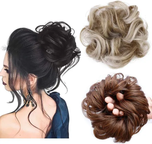 Miniatura 28 de Cabello sintético despeinado, grueso, extensiones para coleta, cabello recogido
