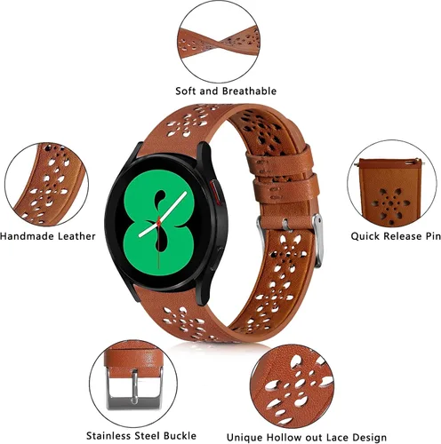 Miniatura 4 de Correa de cuero de encaje suave de 0.78 pulgadas compatible con Samsung Galaxy Watch 7/6/5/4 de 1.575 pulgadas, 1.732 pulgadas, Samsung Galaxy Watch