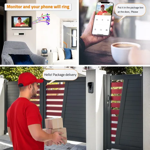 Miniatura 3 de Sistema de intercomunicador de puerta de vídeo IP inalámbrico, monitor WiFi de 7 pulgadas con cámara de puerta HD metálica (alimentación por cable)
