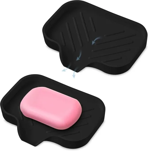 Miniatura 12 de Bandeja de jabón de silicona negra, soporte para jabón autodrenante para barra de jabón, bandeja de jabón de silicona con drenaje, bandeja de jabón