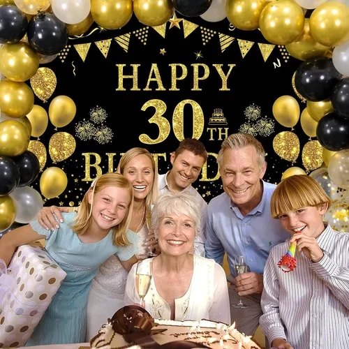 Miniatura 4 de Trgowaul Decoraciones de cumpleaños número 30 para mujeres y hombres, pancarta de feliz cumpleaños de 30 años, 2 manteles de cumpleaños, 60 globos