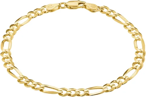 KISPER Mens Gold Bracelet 18K Gold Plated 925 Sterling Silver - 5mm Cuban Link Curb Chain & Figaro Link Bracelets for Men - Sizes 6.5,7,8,9 Inch