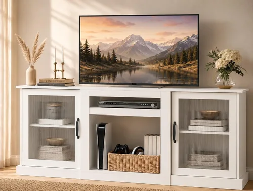 Miniatura 19 de WLIVE Soporte de TV con chimenea para TV de 65 pulgadas, centro de entretenimiento con chimenea eléctrica de llama realista 3D, consola de TV