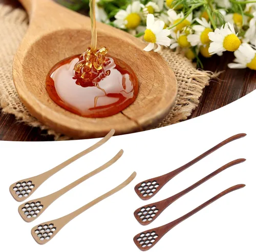Miniatura 5 de Juego de 3 cucharas de miel, cucharas de miel talladas de madera, cucharas para mezclar y servir miel, ideal para el hogar, cocina y restaurante