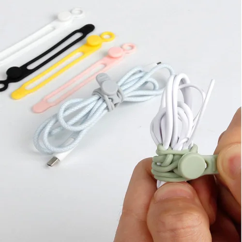 Miniatura 2 de 18 correas de silicona para cables organizadores para guardar auriculares, cables de carga de teléfono, bridas de cables altamente elásticas