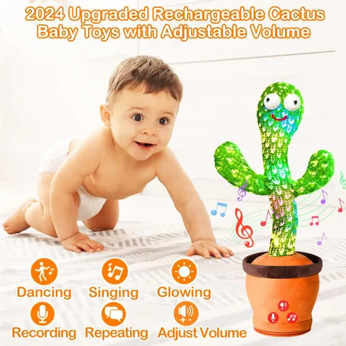 Miniatura 2 de Juguete recargable de cactus parlante que baila que imita la espalda, juguete de bebé de cactus cantante, juguetes educativos para bebés de 18 meses