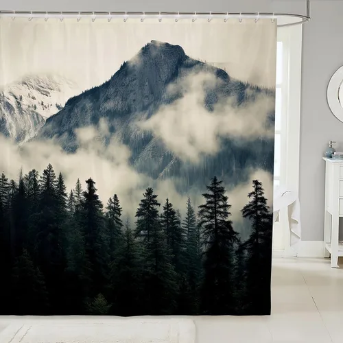 Miniatura 17 de National Parks Cortina de baño, cortina de ducha de montaña ahumada canadiense sin forro para decoración del hogar, cortina de bañera de arte