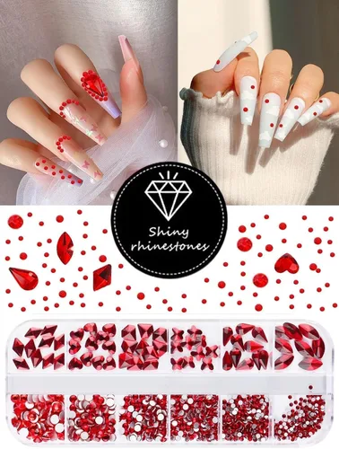 Miniatura 5 de Diamantes de imitación rojos para uñas, diamantes de imitación de EBANKU corazones rojos, mariposa, redondos, cristales, diamantes de imitación