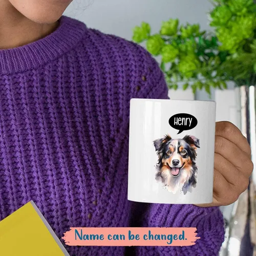 Miniatura 2 de Taza de café de perro de pastor australiano, taza de café personalizada para mascotas con nombre, regalo conmemorativo para mascotas para papá