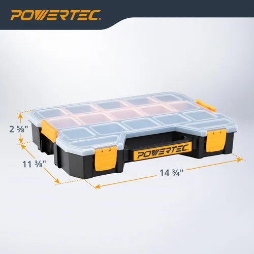 Miniatura 2 de POWERTEC Caja organizadora de herramientas apilable con separadores extraíbles, 17 compartimentos, entrelazado, diseño portátil, paquete de 2 Caja