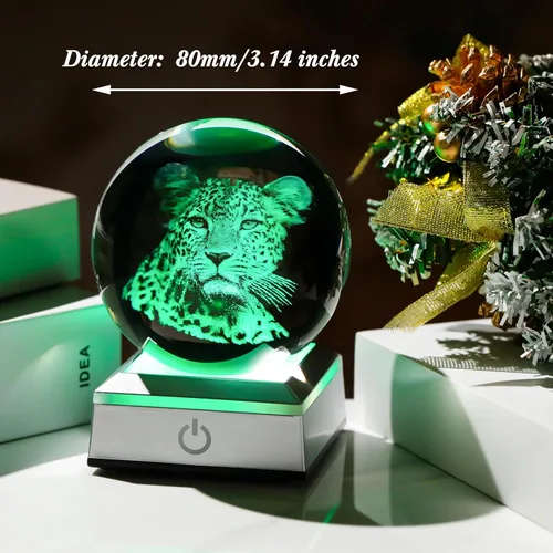 Miniatura 4 de Figura de Escultura 3D de Guepardo en Bola de Cristal con Base de Luz Colorida, Regalos de Guepardo para Mujeres y Hombres en Navidad y Cumpleaños