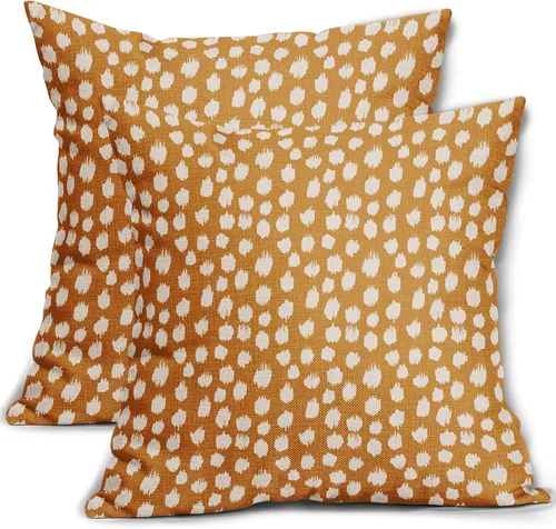 Miniatura 87 de Fundas de almohada marrón y blancas de 18 x 18 pulgadas, juego de 2 almohadas boho grises con lunares, fundas de almohada modernas estampadas
