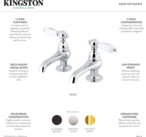Miniatura 2 de Kingston Brass CC3L8 - Grifo vintage para lavabo, níquel cepillado