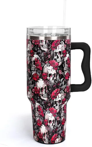 Miniatura 38 de Whaline Vaso patriótico del 4 de julio de 40 oz con asa, pajita y tapa, estrellas y rayas en rojo, azul y bandera de EE. UU., vaso de viaje del día