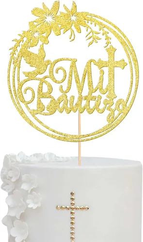 Miniatura 12 de Rsstarxi 1 paquete de decoración de pastel con purpurina que Dios bendiga al niño, primera comunión, bautismo, decoración para bautismo, baby