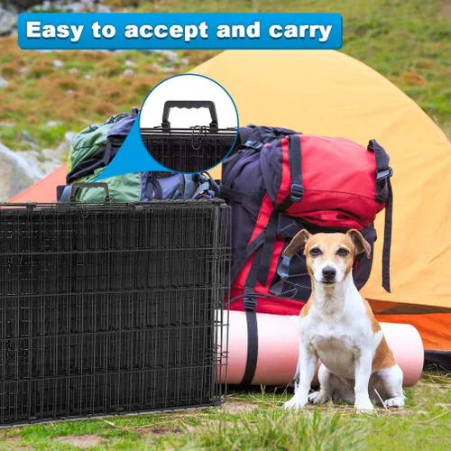 Miniatura 3 de BestPet Jaula para perros 36 pulgadas Negro Perrera de metal plegable con puertas dobles, pestillos seguros de perno deslizante, bandeja a