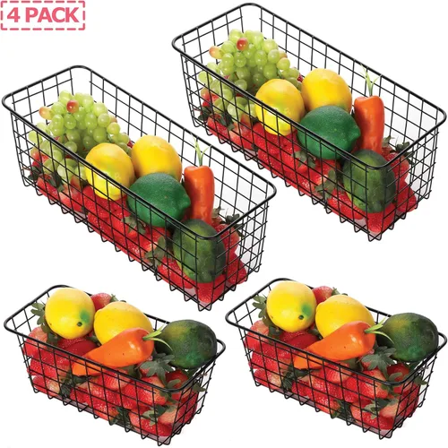 Miniatura 3 de Paquete de 4 cestas de almacenamiento de alambre para el hogar, contenedores de metal montados en la pared, contenedores organizadores para cocina