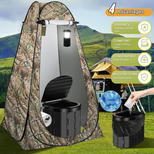 Miniatura 3 de Portable Toilet Kit, Camping Toilet with Pop-Up Privacy Tent and Poo Gel Toilet Bags, Washable Portable Outdoor Showers Changing Rooms