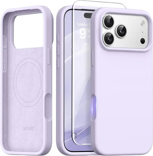 Miniatura 163 de GONEZ Funda de silicona para iPhone 14 Pro Max, compatible con MagSafe, con protector de pantalla + protector de lente de cámara, silicona líquida a