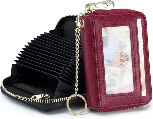Miniatura 20 de imeetu - Tarjetero RFID, Estuche para Tarjetas de Negocios de Cuero Genuino, Cartera con Bloqueo RFID para Mujeres y Hombres