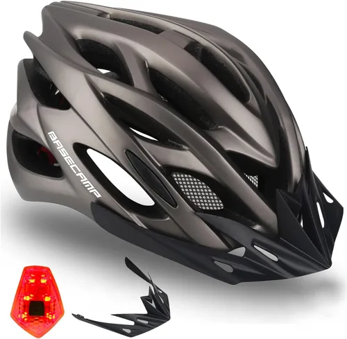 Miniatura 11 de Basecamp Casco de bicicleta para mujeres y hombres con luz LED de seguridad extraíble, visera solar, casco de bicicleta ligero, ajustable, Negro