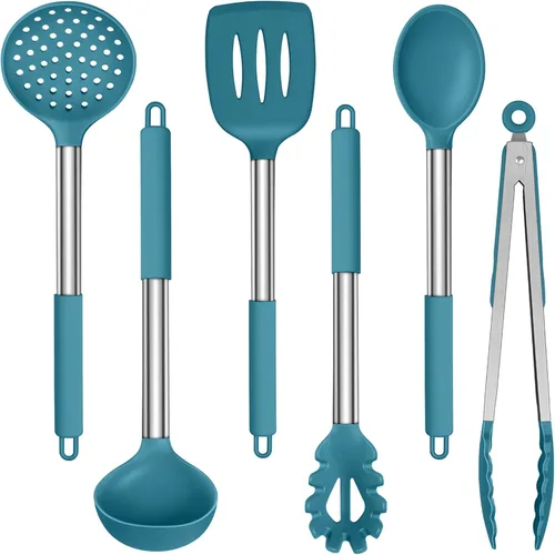 Juego de utensilios de cocina de silicona LIANYU, 6 piezas, herramientas de cocina resistentes al calor, espátula para sartenes antiadherentes, Azul