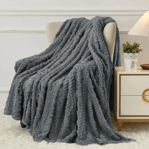 Miniatura 20 de Aganear Manta Gemela – Diseño elegante 3D, manta ligera portátil de lujo súper suave, esponjosa, cálida, acogedora, mullida para sofá, sala de Gris