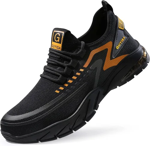 GLANOUDUN Zapatos de punta de acero para hombres y mujeres, zapatos de seguridad ligeros y cómodos para hombres con punta de acero ancha, zapatos de