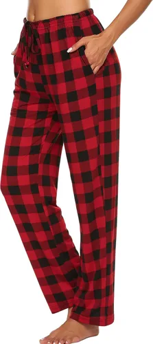Miniatura 2 de Ekouaer - Pantalones cómodos de pijama, con bolsillos, a cuadros, elásticos y con cordón, para mujer