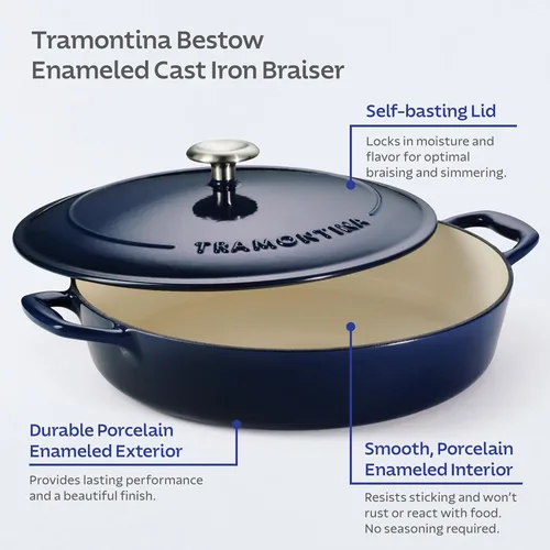 Miniatura 4 de Tramontina Bestow Sartén Braseadora de Hierro Fundido Esmaltado con Tapa, 4 cuartos, Azul